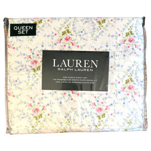NEW 4pc Ralph Lauren QUEEN Sheet Set Floral Flat Fitted Pillowcases Cottage NWT